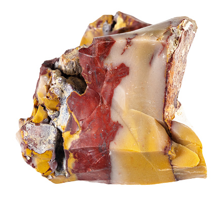 specimen of natural raw mookaite rock cutout on white background