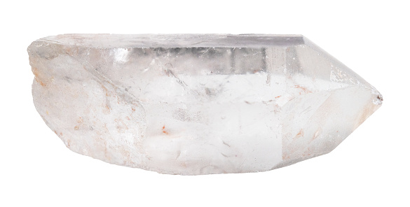 specimen of natural raw quartz crystal cutout on white background