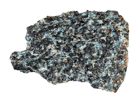 specimen of natural raw gabbro norite rock cutout on white background