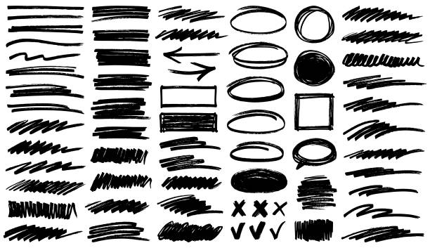 Hand drawn design elements Set of hand drawn design elements. Black marker strokes, scribbles, frames, arrows and underlines underline stock illustrations