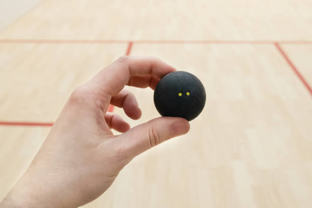 istock Double yellow dot squash ball in the player's hand. 2090721275