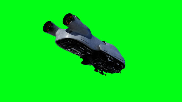 military futuristic flying ship. 4K green screen isolate. 3d rendering