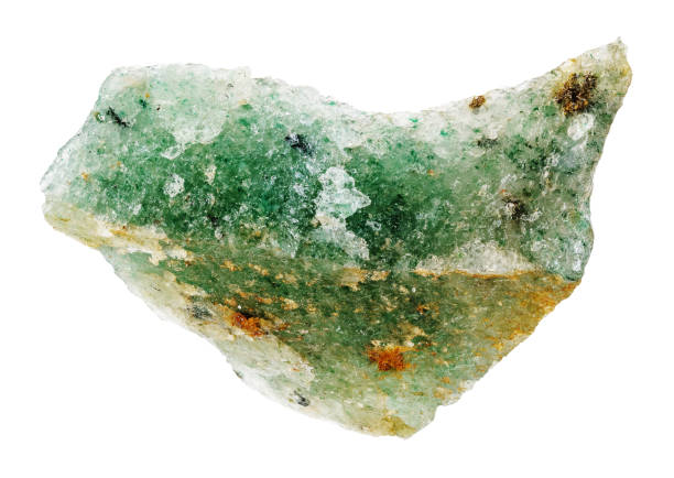 specimen of natural rough green aventurine rock cutout on white background