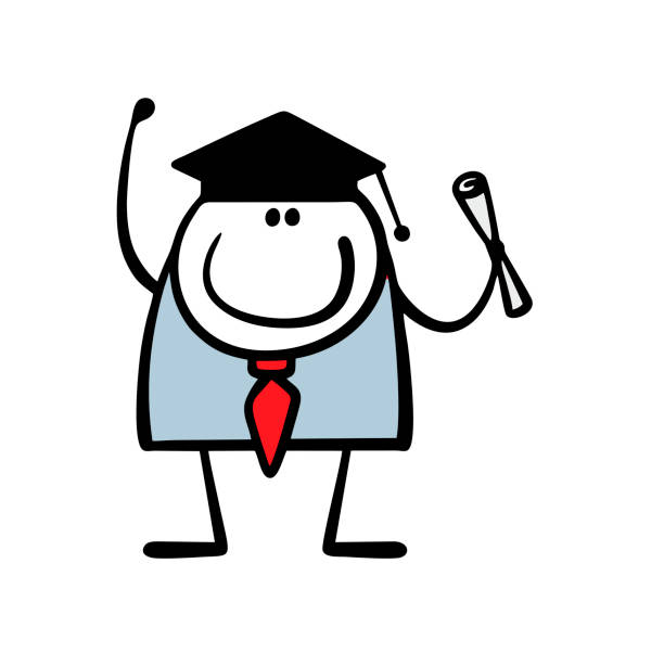 Satisfied businessman in business suit received diploma. Student in an academic cap holds paper, has improved his qualifications, and has completed his studies. Isolated cartoon on white background. Satisfied businessman in a business suit received diploma. Student in an academic cap holds paper, has improved his qualifications, and has completed his studies. Isolated cartoon on white background. pics for graduation free stock illustrations