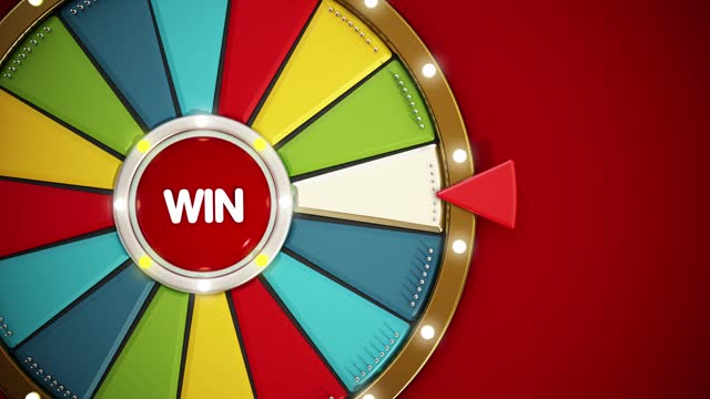 Spinning fortune wheel animation on red background. 4K loopable 3D animation