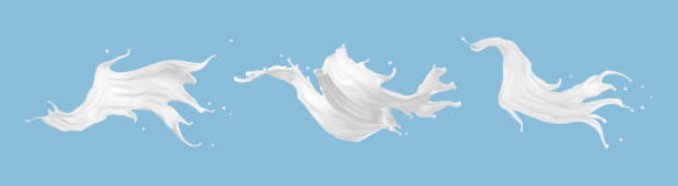 istock Milk splash set isolated on blue background. Natural dairy product, yogurt or cream splash. Moisturizing lotion, white cosmetics splashing.  Realistic vector illustration 2090812695