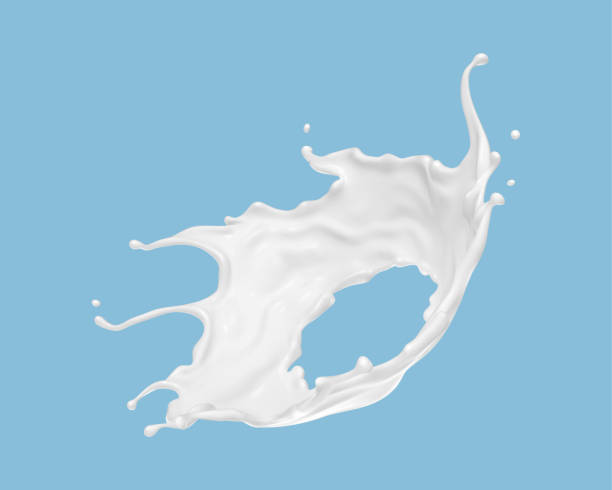 istock Milk splash isolated on blue background. Natural dairy product, yogurt or cream splash. Realistic Vector illustration 2090814394