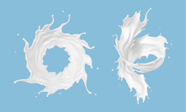 istock Twisted milk splashes isolated on blue background. Natural dairy product, yogurt or cream splash. Realistic Vector illustration 2090814945