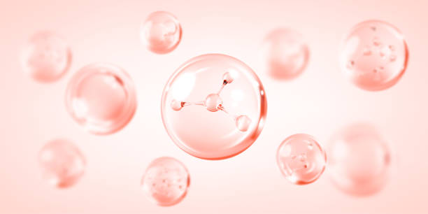 istock Molecule inside bubble on pink background. Pink collagen serum drops. Concept skin care cosmetics solution. Vector illustration 2090815993