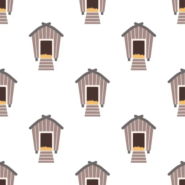 Vector illustration of seamless pattern with chicken coop