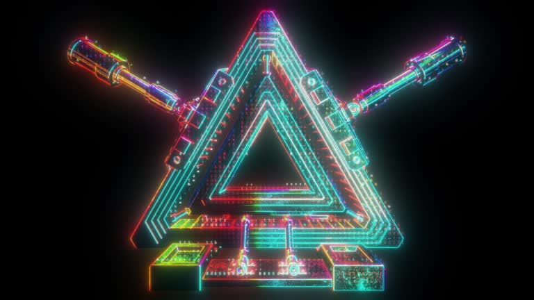 Futuristic retro style geometry shapers background. VJ loop. Glitch effects applied. Seamless loop