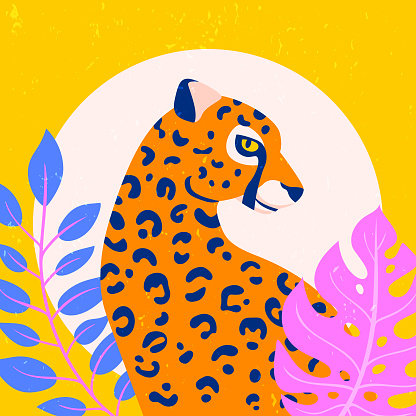 Leopard with plants minimalistic illustration