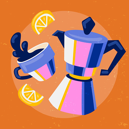 Coffee with lemon brekfast minimalistic illustration