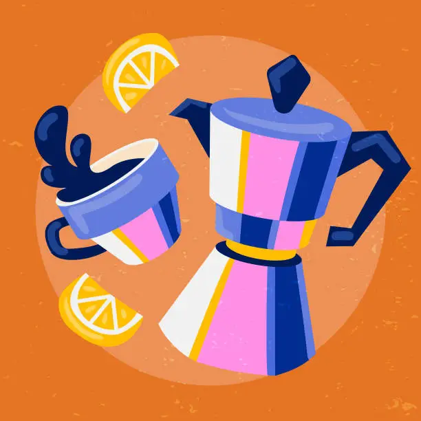 Vector illustration of Coffee with lemon brekfast minimalistic illustration