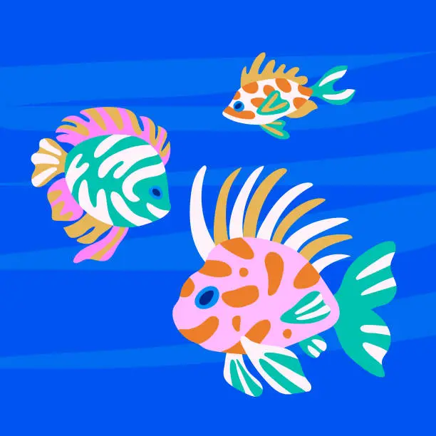 Vector illustration of Undersea minimalistic illustration with fish