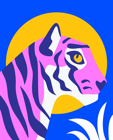 Tiger with plants minimalistic illustration