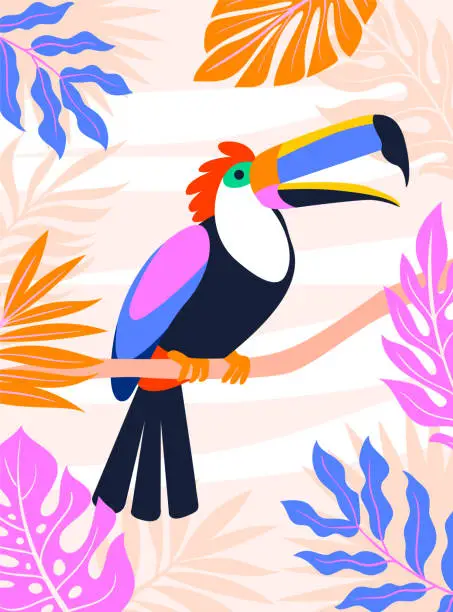 Vector illustration of Toucan with plants minimalistic illustration