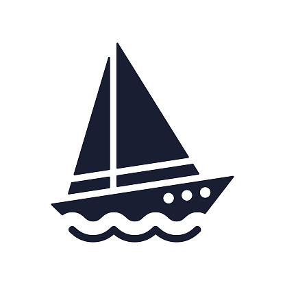 Solid Vector Icon for Sailing Boat