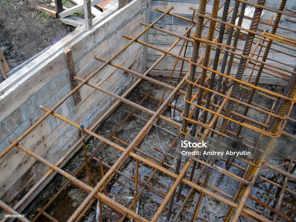 Building Process Rebra Building Process Installing Rebar Grids For Concrete Foundation ...
