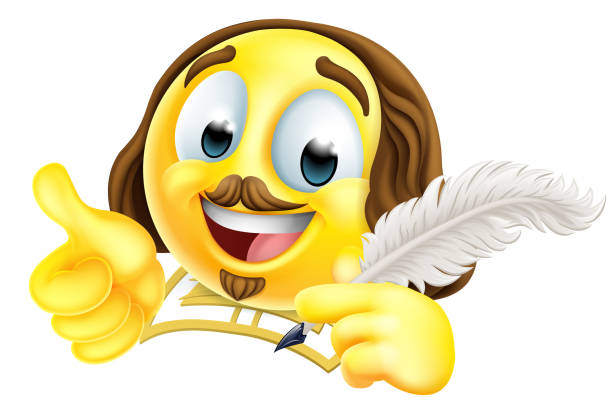 shakespeare poet emoticon emoji cartoon face icon - william shakespeare portrait poet british culture stock illustrations