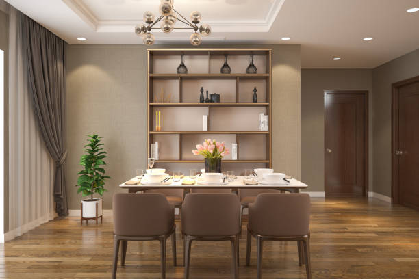 istock Luxury Home Interior With Dining Table And Bookshelf 2090970170