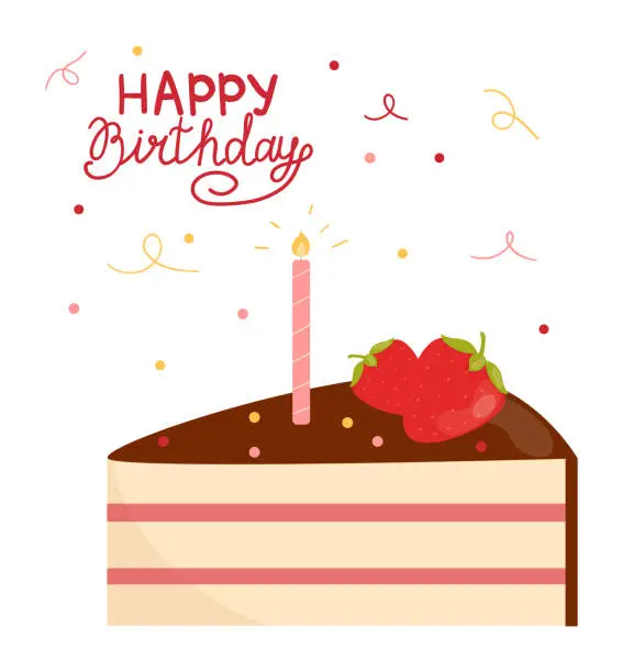 Vector illustration of Happy birthday chocolate cake.