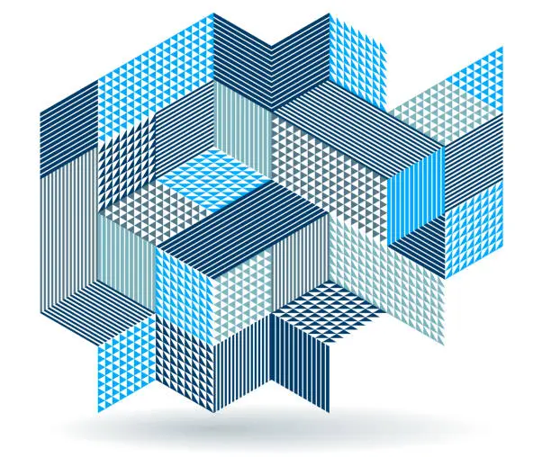 Vector illustration of Abstract vector wallpaper with 3D isometric cubes blocks, geometric construction with blocks shapes and forms, op art low poly theme.