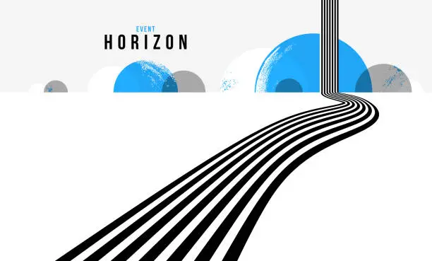 Vector illustration of Linear composition vector road to horizon, abstract background with lines in 3D perspective, optical illusion op art, black and blue colors.