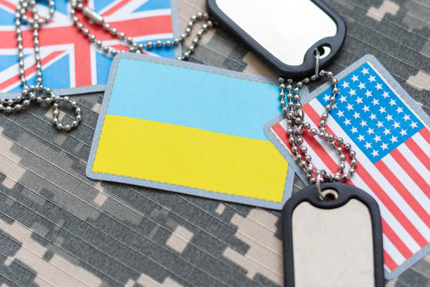 istock Military ID tags and patch on pixel Ukrainian camouflage 2091030950