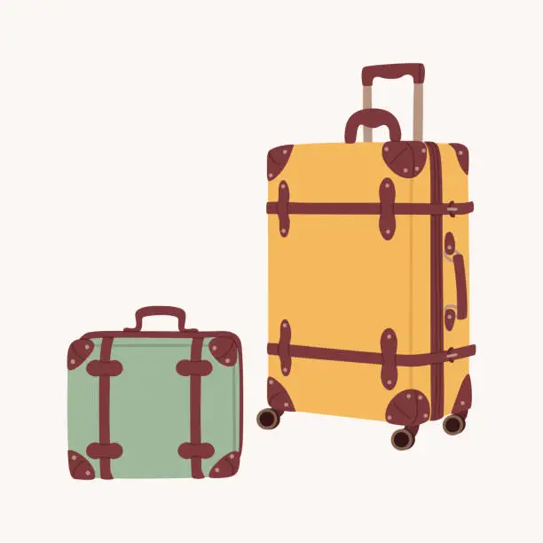 Vector illustration of Two suitcase in retro style. Leather travel bags.