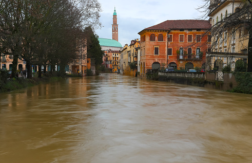 Rhine river and flooded river banks - Rheingau area, Germany