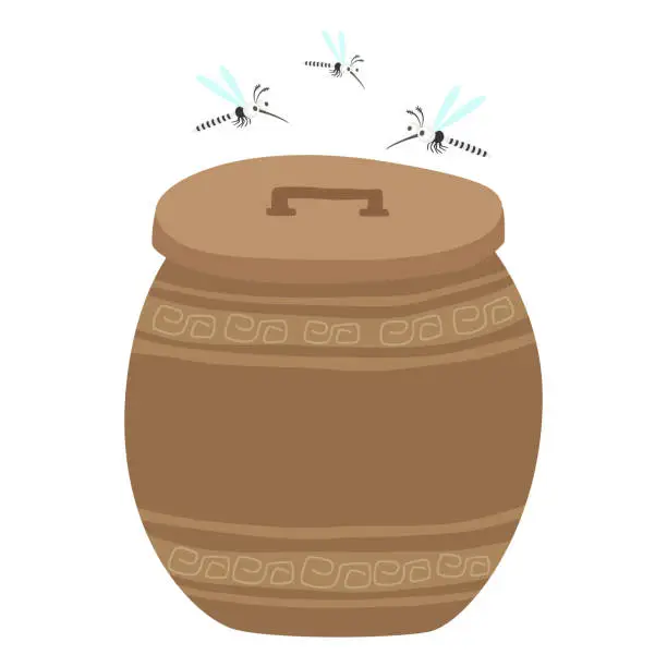 Vector illustration of close a water jar to control mosquito larva