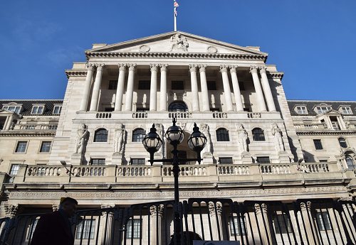 London, UK - February 1 2024: Exterior view of the Bank of England