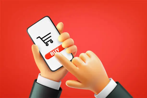 Vector illustration of Man do shopping via smartphone. 3d vector illustration