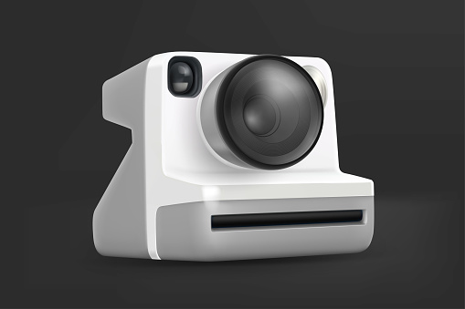 Modern compact digital instant camera. 3d vector illustration