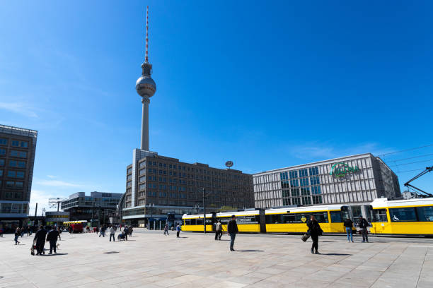 The famous Berlin TV tower. View from below. Architecture. Europe.