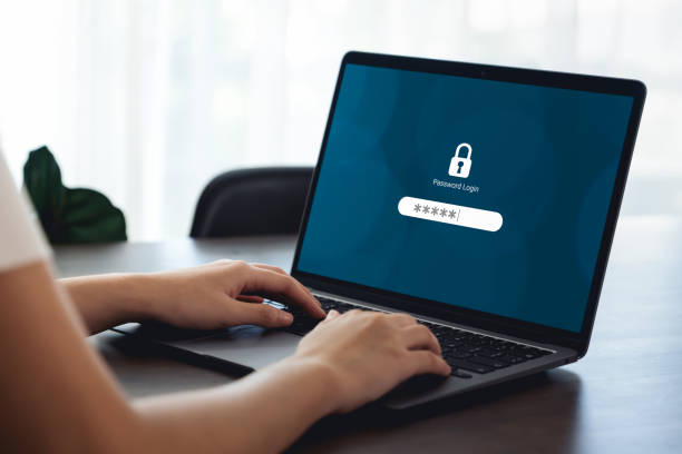 istock Woman hand typing password security login in laptop computer. 2091191958
