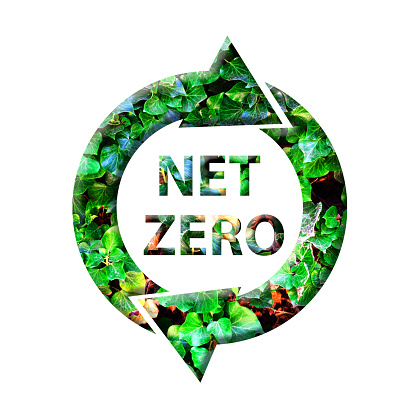 Net zero, green icon made from green leaves. Isolated on a white background. Zero emissions concept. Ecology. Background.