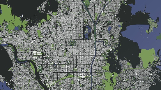 simplified map of the city of Toronto aerial view. 3d rendering