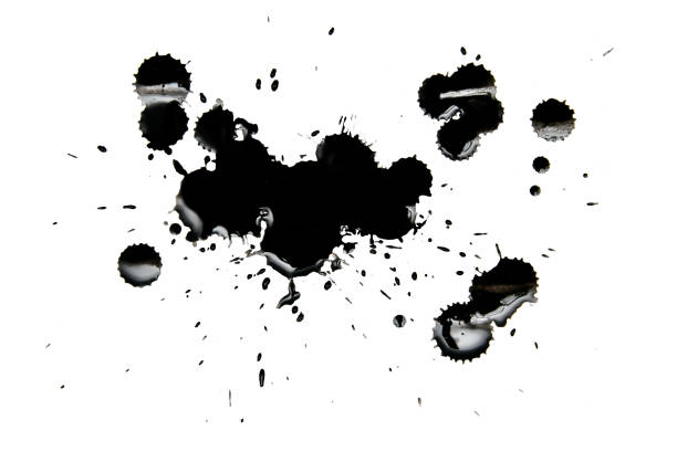 Blot with splashes, a spot of black paint on a white background