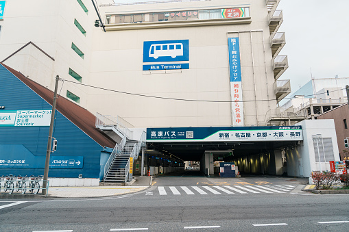 Alpico bus terminal and Plaza in Matsumoto city. Nagano prefecture, Japan, 12 November 2023