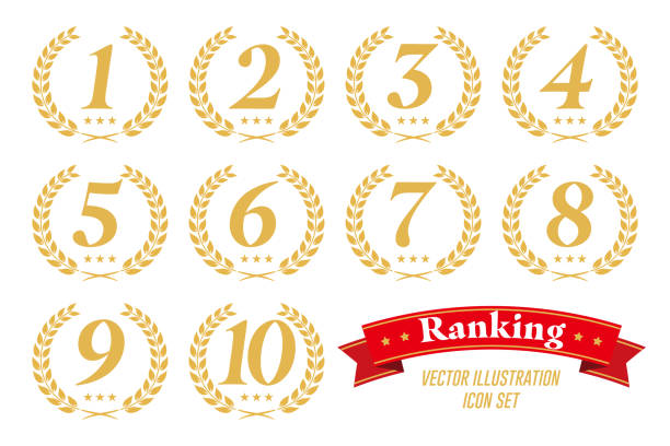 с 1-го по 10-е место в рейтинге логотип значок набор векторная иллюстрация - fourth place stock illustrations
