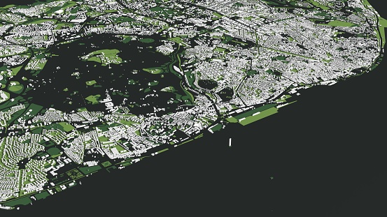 3D illustration of Lisbon city and mass buildings