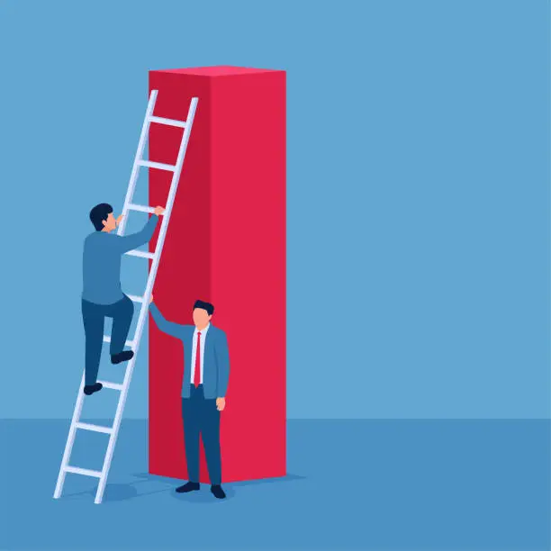 Vector illustration of Man holding ladder leading upward graphic, illustration for leadership.