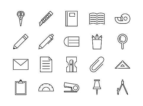 Set of stationery icons, vector illustration