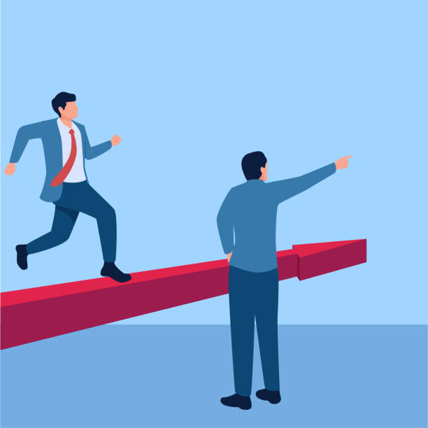 istock Man shows the way up to his team members, illustration for leadership. 2091287936