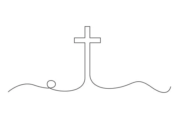 Vector illustration of Simplistic one-line cross on a hill design. Vector Illustration. EPS 10.