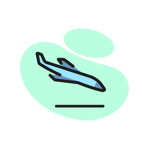 Vector illustration of Airplane landing line icon