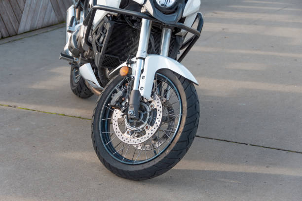 istock Black motorcycle on the running board parked. 2091362850