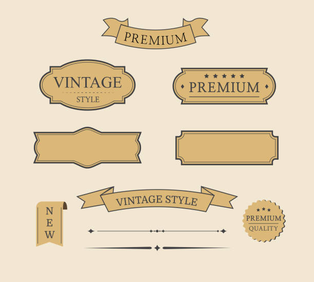 ilustrações, clipart, desenhos animados e ícones de conjunto de molduras vintage. crachá ou etiqueta premium. elementos de linha decorativos. fita e banners. estilo de luxo. ilustração vetorial - victorian style flash